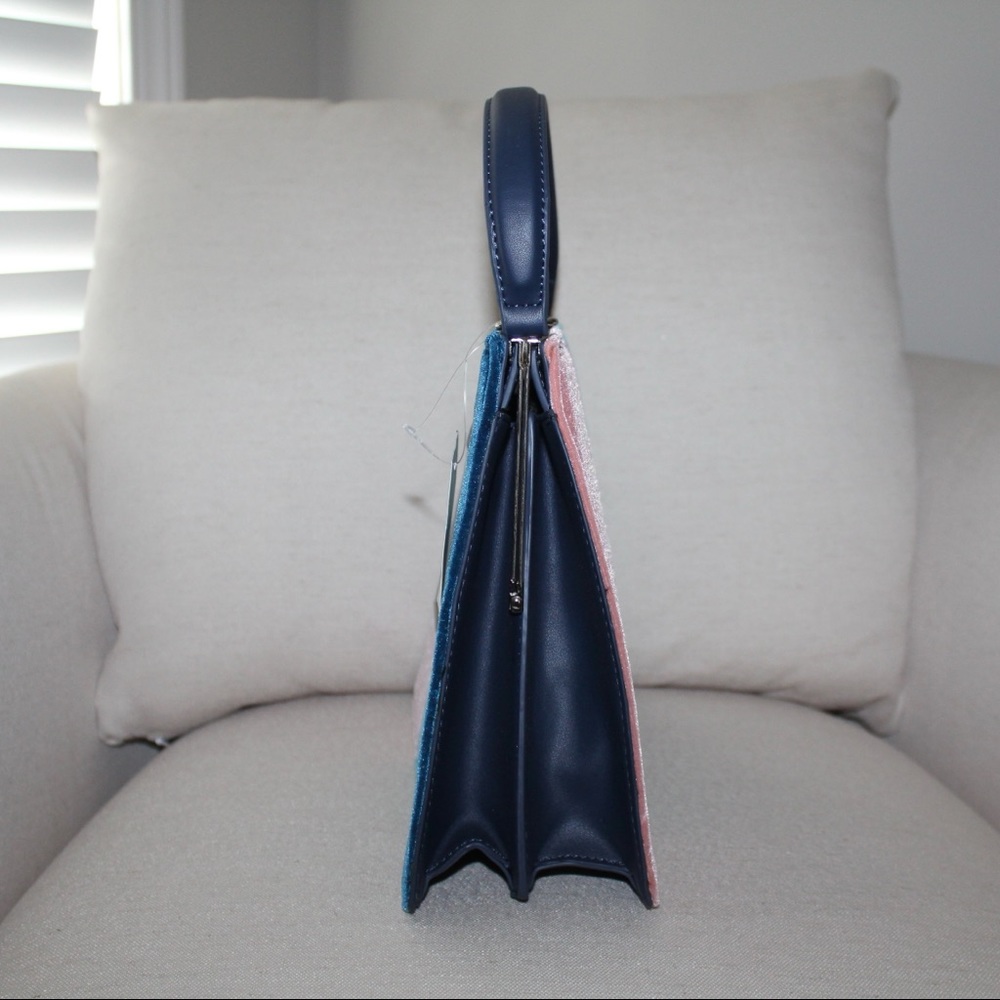 Velvet Colorblock Handbag (Blue/Pink) - Picture 10 of 16